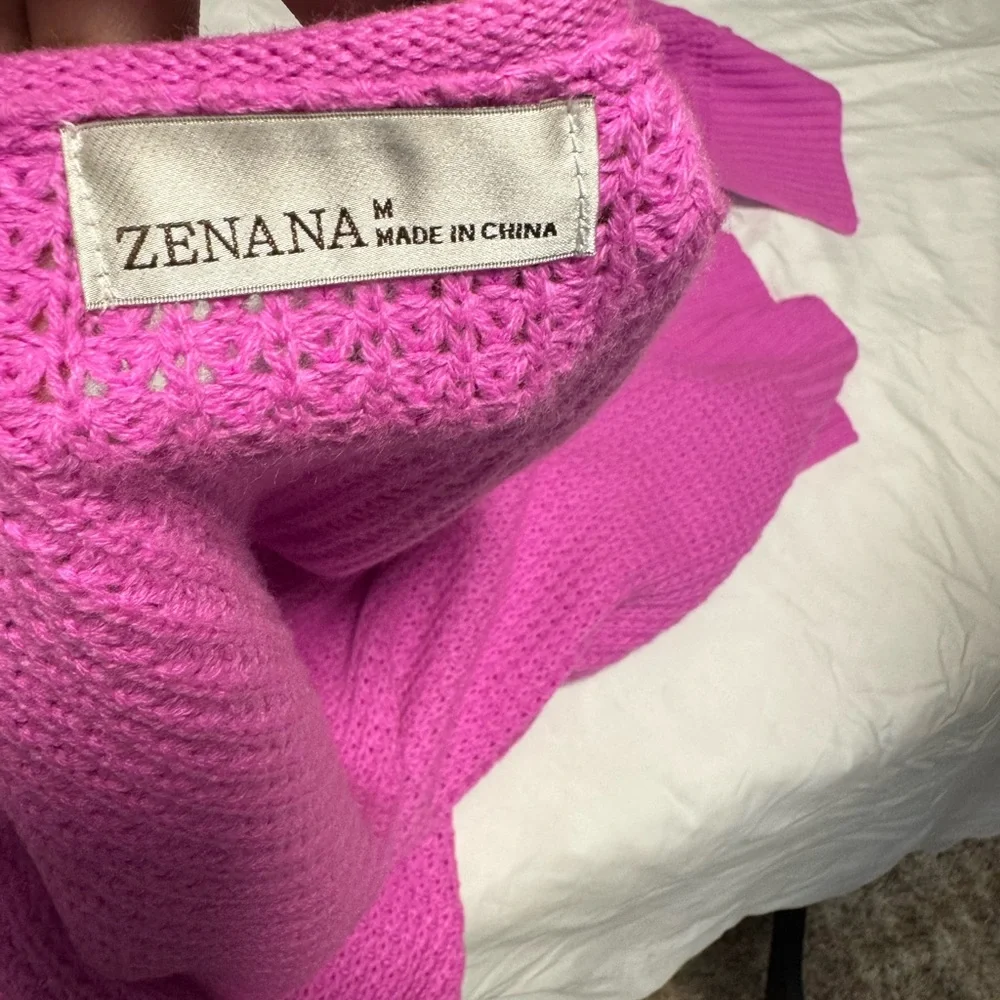 Zenana Magenta Chunky Knit Pocket Cardigan - Picture 5 of 7